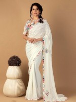 White Fancy Dyed Digital Print Saree